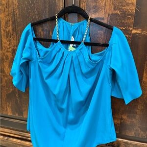 Trina Turk Vibrant Blue Blouse with Chain Accent